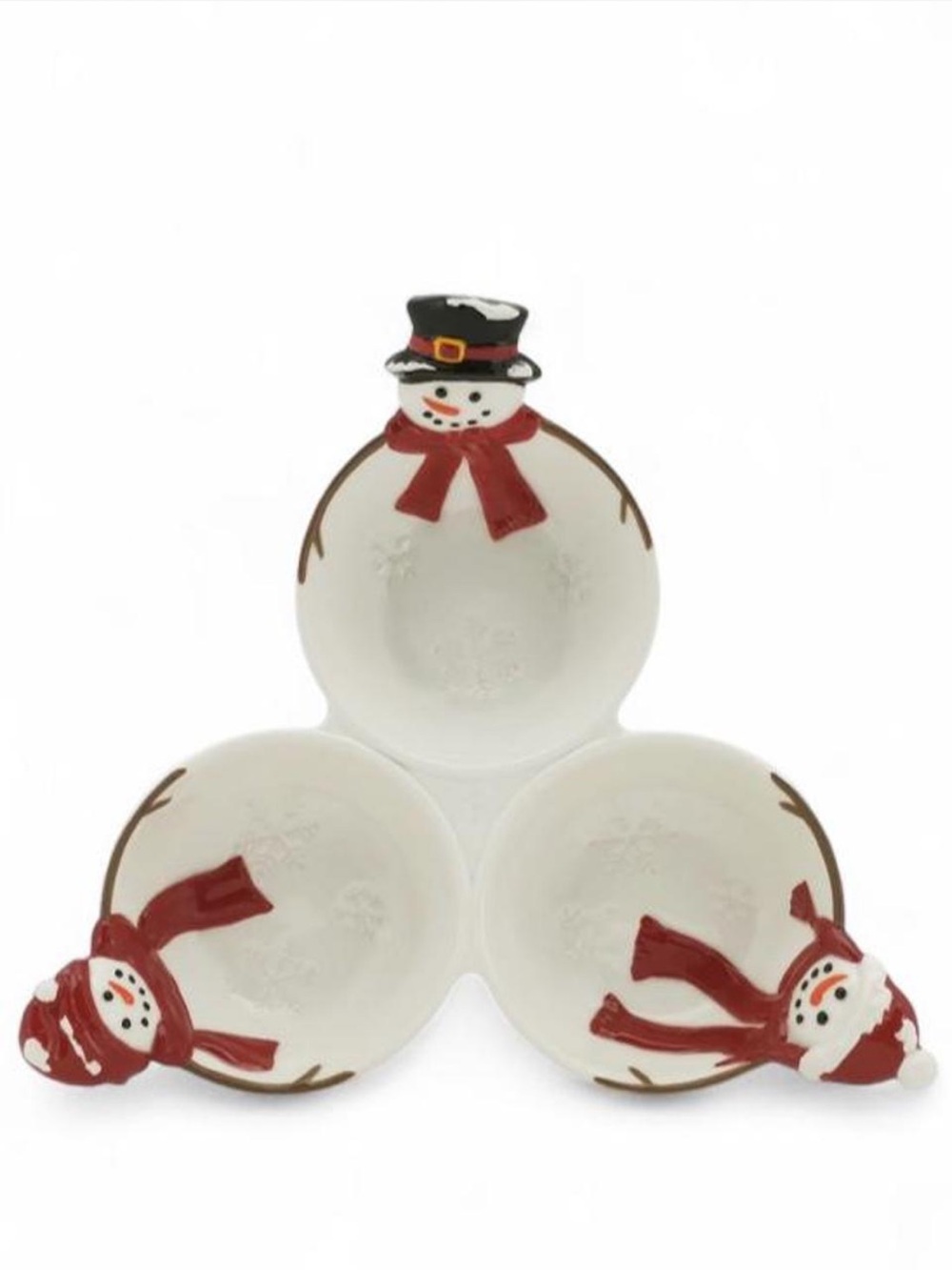 St. Nicholas Square Red & White Snowman Triple Serving Dish